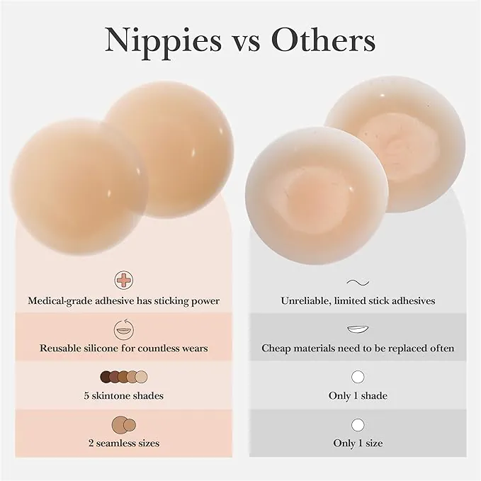 Nippies Nipple Cover - Sticky Adhesive Silicone Nipple Pasties - Reusable Pasty Nipple Covers for Women with Travel Box - Image 5